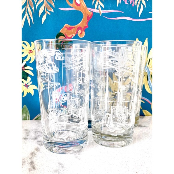 Vintage Tall Cocktail Glasses. History of the Telephone. Set of 4. - Picture 1 of 7